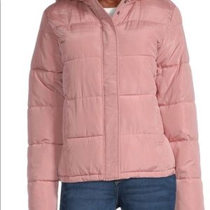 Juniors Pink Hooded Heavyweight Puffer Jacket